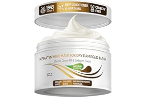 VITAMINS Hair Cosmetics Keratin Hair Mask for Damaged Hair - Protein Keratin Treatment Deep Conditioner for Dry Locks - Collagen Biotin & Castor Oil Repair Dryness & Enhance Shine - 250 ML