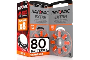 80 Hörapparatsbatterier Storlek 13 PR48 (Orange) Kompatibla med Rayovac - 10-pack med 8 batterier