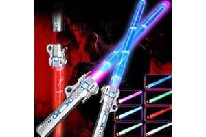 ZYGSEVE Light Saber for Kids - LED Colour Changing Lightsaber Toys With 7 Colors and FX Sounds - Extendable Light Sabers for Halloween Fancy Dress Parties, (2silver)