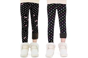 FILOWA Leggings Térmicos para Niña 2-Pack Forro Polar Pantalones Infantiles Estampado Largos Calentitos Mallas Cálido Stretch Legging Otoño Invierno Alta Elásticos Malla para Adolescentes 4-11 Anos