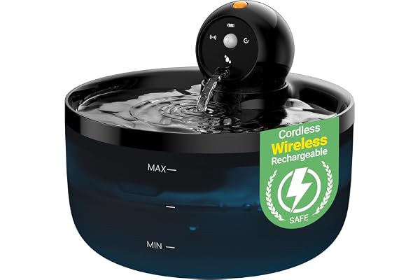 Fontaine a Eau Chat sans Fil: Fontaine à Eau pour Chat à Pile - 2,6L Fontaines Eaus Chats Detecteur de Mouvement - Distributeur Eaus Chats Rechargeable avec Batterie - Silencieux Distributeur Chien