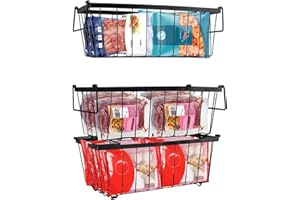 BLYEMICHDI 3 Stück Gefrierkörbe mit Klappbarem Griff, Metall Gefrierschrank Organizer Behälter, Stapelbar Gefriertruhe Korb mit Rutschfester Boden, 37.2x18.8x14 cm Tiefkühlkorb für Gefrierschränke 5-7 Kubikfuß