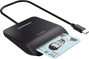 Trust Primo USB-C kortläsare DNI, smartkortläsare kompatibel med FIPS 201, FIPS TAA och ISO 7816 klass A/B/C, 100 cm kabel, ID-kortläsare