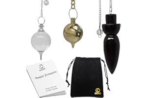 ESOAS PENDULO RADIESTESIA ADIVINACION, Set x3 pendolino piedra cristal de roca (cuarzo), Gota metal latón cobre y zinc, Egipcio Madera, esoterismo