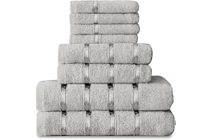 GC GAVENO CAVAILIA 8 Piece Towel Bale Set, Water Absorbent Bathroom Towels Accessories, Silver Towels Set 450 GSM, 4x Face Towel 2x Hand Towels 2x Bath Towels