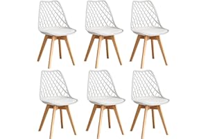 GrandCA HOME Set di 6 Sedie da Pranzo, Sedie da Cucina Moderne con Seduta Rivestita in pelle e Gambe in Faggio, Adatte a Cucine e Sale da Pranzo - Bianco