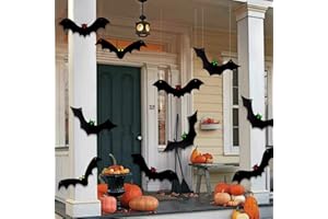 DTYDECLE 12PCS Halloween Hanging Bats, Halloween Flying Bat Hanging Decorations with Glowing Eyes for halloween Decor Outdoor Yard Party Decoration Supplies