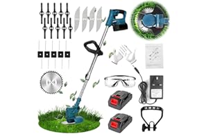 Jwdj Cordless Strimmer 21V Li-ion Batteries Metal Blade Strimmer grass trimmers With Fast Charger 20 different types of blades for Garden Clearing Weeds Flower Trees