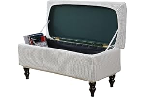CLGTY Stretch Storage Ottoman Bench Slipcovers, Checkered Ottoman Cover Rectangle Removable Footrest Stool Covers Non Slip Furniture Protector Washable For Bedroom Hotel-White-Medium