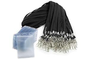 ‎ANTSPIRIT 50 pack Namensschilder mit Schlüsselband-Ausweishalter Vertikaler wasserdichter Kunststoff-Ausweishalter Lanyards Namensschilder für Kids School Camp Exkursion Business Event Trade(schwarz)