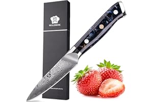 WILDMOK Cuchillo de pelar de Damasco 8 cm, acero de Damasco japonés de 67 capas, cuchillo de pelar profesional, cuchillo de cocina de hoja ultra afilada, mango de resina ergonómico