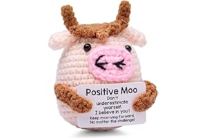 AWARDSEN Positive Highland Cow Emotional Support Gift with Motivational Card Positive Crochet Animals Mindfulness Gifts for Women Men Mini Cute Stuff Good Luck Gifts