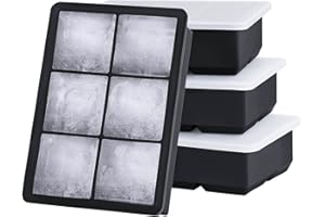 Jisile 4 PCS Grands Bacs à Glaçons en Silicone XXL avec Couvercle, 6 Compartiments, Sans BPA, Gros Glaçons de 5 cm pour Cocktails, Whisky, Vin, Fruits, Purées de Fruits, Glaces