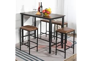 ‎BUYBYROOM buybyroom Bartisch-Set, Stehtisch mit 4 Barhocker,Esstisch mit 4 Stühlen, Küchentisch im Industrie-Design,für Küche Esszimmer Wohnzimmer,Vintagebraun-schwarz