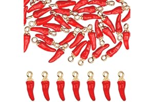 QOZJI 50 ciondoli in lega smaltata a forma di peperoncino rosso, accessori per gioielli, bracciali, orecchini, collane, fai da te, foro:5 * 18mm,Peperoncino Rosso Ciondolo Cibo Miniatura