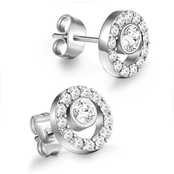Day.berlin Collana Cara Donna - Ciondolo Zirconi 10mm, Catena Acciaio 316L, Placcata Oro 18k, Regalo