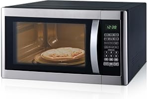 SMETA Microwave Large 42 Litres, Microwave with Grill, 1100 W Microwave & 1400 W Grill, 11 Power Levels, 6 Automatic Menus, Easy Clean LED Display, Energy Saving Mode, Freestanding, Silver/Black
