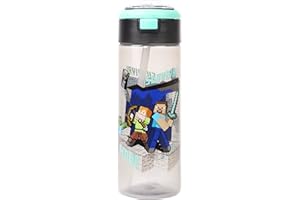 Fringoo Minecraft - Borraccia in plastica con cannuccia - Steve & Alex - Borraccia per bambini a tema videogiochi - 700 ml - Regali Minecraft - Merchandise ufficiale Minecraft