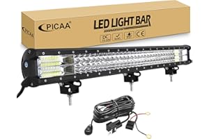PICAA 28 inch 396W Car Led Light Bar with 12V Wiring Harness Cable Kit, Tri Row Flood Spot Combo 6000K White Offroad Light Bar Driving Fog Lamp Work Lights for 4x4 Truck SUV ATV