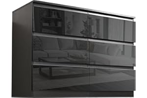 Blisswood High Gloss Chest of Drawer, 6 Drawer Bedroom Chest of Drawer Bedside Table Cabinet for Bedroom Living room Furniture, Black, 120W x 40D x 77H cm