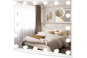 RELAX4LIFE Specchio Trucco con Luci 65 x 52,5 cm, Specchio Cosmetico da Parete/Tavolo con 18 Lampadine, 3 Colori di Luce, 4 Luminosità Regolabile, Touch Screen