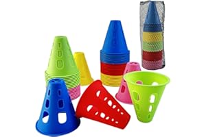 FEIBAMAOYI Cônes de Slalom,50 Pièces cônes entraînement coloré, Patinage Multicolore Pile Obstacle,pour Sport, Cone de marquage pour Roller, Football et Vélo,Slalom, des Exercices