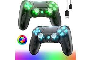 Bonacell Lot de 2 manettes de jeu sans fil pour Ps-4 Dual Vibration avec Turbo et prise audio 3,5 mm / LED / Pad tactile pour P-s4 / Pro / Slim / PC