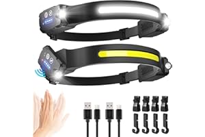 DEMLAIES Head Torch Rechargeable, 2 Pack 28H Long Lasting Super Bright Headtorch, 300° Wide Beam & Adjustable Spotlight, 9 Modes With Motion Sensor, Waterproof Lightweight Headlamp for Camping Fishing Running