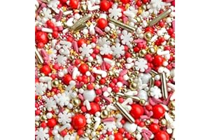BAKE BOX BOUTIQUE Christmas sprinkles for cakes cupcake edible toppers sprinkle mix blend metallic gold red white pearls party decoration baking biscuits cake topper balls Xmas chocolate balls HO HO HO