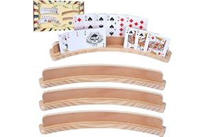 GOTHINK Set of 4 - Cruved Playing Card Holder for Kids Adult Seniors 2 Slot Solid Wood Cards Holders for Playing Cards 14 x 1.6 x 1.8 Inch Non Slip Card Deck for Bridge Canasta Strategy Card Games