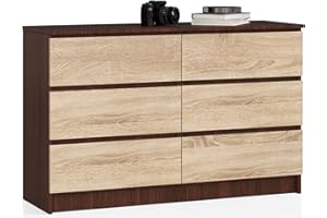 AKORD | Cassettiera K-120 con 6 (2 x 3) Cassetti | Moderna Mobiletto per Soggiorno Sala da Pranzo Camera da Letto Corridoio Bagno | Armadio Cameretta | 120x77x40 cm | Peso 43kg | Wenge/Rovere Sonoma