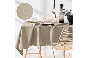ROOM99 Aura obrus na stół, 140 x 300 cm, odporny na plamy, zmywalny, odporny na działanie wody, odporny na zabrudzenia, poliester, prostokątny, dekoracja bankietowa, całoroczny, beżowy