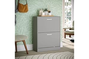 Vida Designs Szafka na buty z 2 szufladami, szafka na buty, wysuwana organizacja butów, organizer do przechowywania, drewniany mebel (szary)