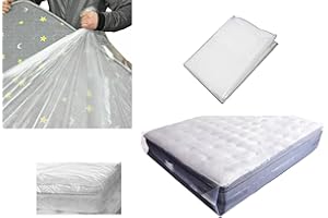 Just Accessories® Heavy Duty Mattress Bag For Storage Moving Removal Mattress Polythene Protector Cover (4ft 6" Double 4'6" Mattress Bag) 4’6” x 6’3” / 135 x 190cm / 53 x 75ins
