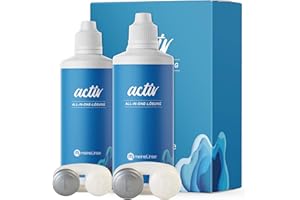 ‎MEINELINSE meineLinse activ All-in-One Kontaktlinsen Flüssigkeit für weiche Linsen | 2x 360ml + 2 Behälter | Kontaktlinsenflüssigkeit mit extra Plus an Feuchtigkeit