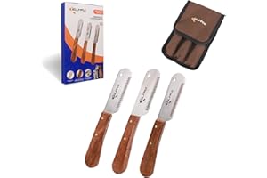 Elmax Professional Stripping Knife for dogs (Pack of 3), Best for Removing Unwanted Undercoat, Blades are made of Stainless Steel with Wooden Handle Grip (Right-Handed, Rosewood)