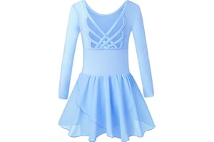 Mulnall Ballettanzug Mädchen Ballettkleidung Langärmelig Ballettanzug Kinder Balletttrikot Ballettanzug Tanzkleid Tanzbody aus Baumwolle mit Rock Tütü