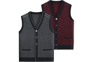 DJFOG Men's Sweater Solid Knitted Vest, V-Neck Sleeveless Knitted Cardigan, Loose Fit All Match Sweater Tops