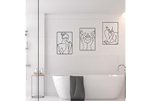 Jiusely 3 Pieces Metal Wall Art Decor, Black Minimalist Abstract Woman Wall Art, Modern Female Line Drawing Wall Art for Bedroom Living Room Studio Office Wall Decorations