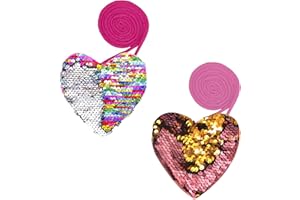 TUKNN Porte Monnaie Enfant Fille,Porte Monnaie Enfant,Porte Monnaie Coeur Sequins,Sac Mignon De Monnaie,Porte- Monnaie Avec Longe,Sac Bandoulière Filles Avec Sangle,Mini Pochette à Paillettes Enfant,2 PCS