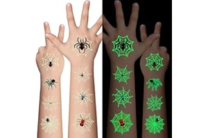 Awinmay Luminous Spider Temporary Tattoos for Kids - 10 Sheets Halloween Spider Web Glow In The Dark Tattoos for Boys and Girls, Halloween Cosplay Face Makeup Accessories Holiday Party Gifts