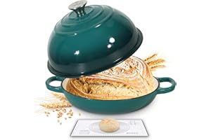 Homtone Pentola olandese in ghisa smaltata, 22 cm, per forno olandese per la cottura del pane a lievitazione naturale, con coperchio (blu pavone, con tappetino per il pane)