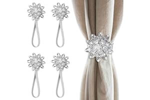 PHILORN Magnetic Curtain Tiebacks Decorative Drapery Holdbacks Curtain Buckle Clips with Strong Spring Rope Curtain Holder For Home Window Treatment 4-pack (Silver)