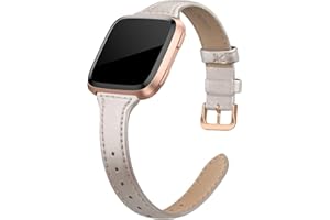 EDIMENS Genuine Leather Strap Compatible with Fitbit Versa 2 / Fitbit Versa Lite & SE/Fitbit Versa, Slim Thin Replacement Leather Strap for Versa Women Men