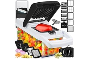 ECOLYA Picador de verduras y mandolina 25 en 1 – Picador de alimentos con recipiente y espiralizador de verduras – Cortador de verduras, cortador de verduras, cortador y rebanador para ensalada, cebolla,