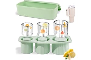 Stampo Ghiaccio per Stanley Cup, JRISBO Stampo per Cubetti di Ghiaccio in Silicone con Coperchio e Contenitore, Crea 3 Grandi Cubetti di Ghiaccio Ice Mold Accessori per Stanley Borraccia (Verde)