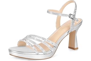 PIZZ ANNU Womens Sandals Glitter Sparkly Rhinestones High Heels for Women Platform Ankle Strap Ladies Summer Shoes Wedding Evening Party UK 3-9