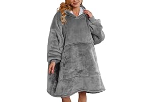 Aujelly Oversized Sweatshirt Blanket Unisex Sherpa Hooded Blanket Portable Cuddly Blanket with Sleeves and Pocket Grau