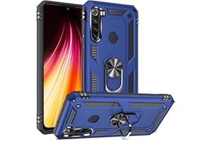 Fetrim Funda para Redmi Note 8T, Carcasa Shock Absorción de TPU y PC con Anillo de rotación Soporte para Xiaomi Redmi Note 8T Azul Marino