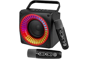 LSMOEO Tragbarer Karaoke Maschine,Rechargeable Bluetooth Karaoke Machine with2 Kabellosen Karaoke-Mikrofon, Voice Changing Effects & LED Lights für Home Party,Church,Picnic,Outdoor